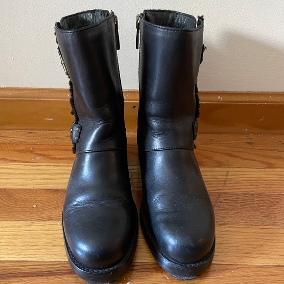 UGG Black Motorcycle Style Leather Boots - Picture 4 of 8
